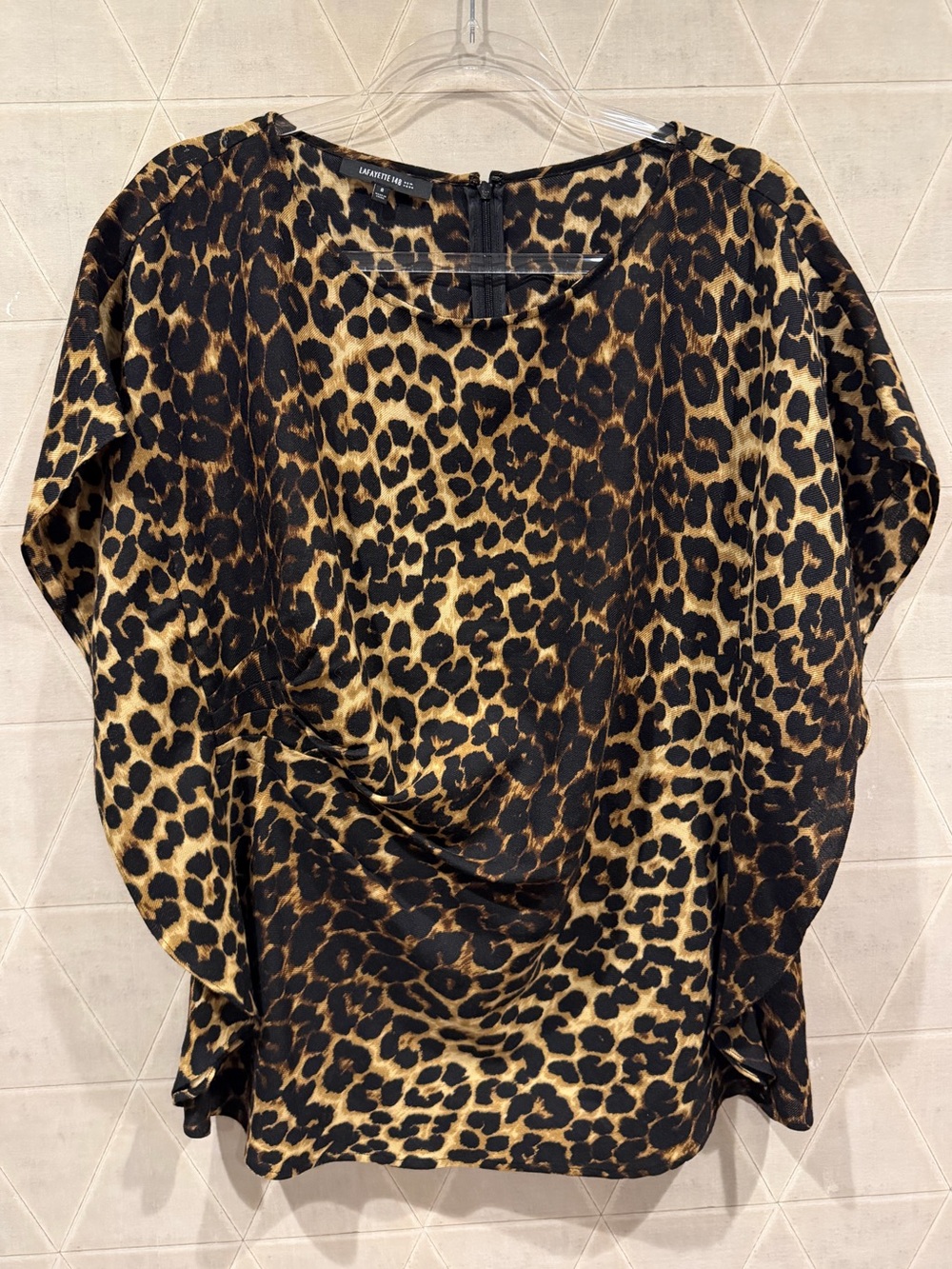Lafayette 148 ruffle blouse leopard print 100% wool size 8